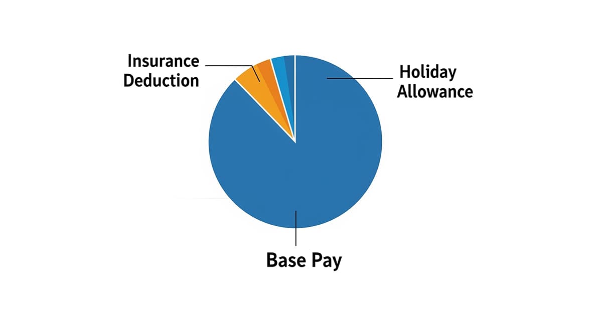 월급 구성 요소(기본급, 주휴수당, 공제액) 비율 파이 차트