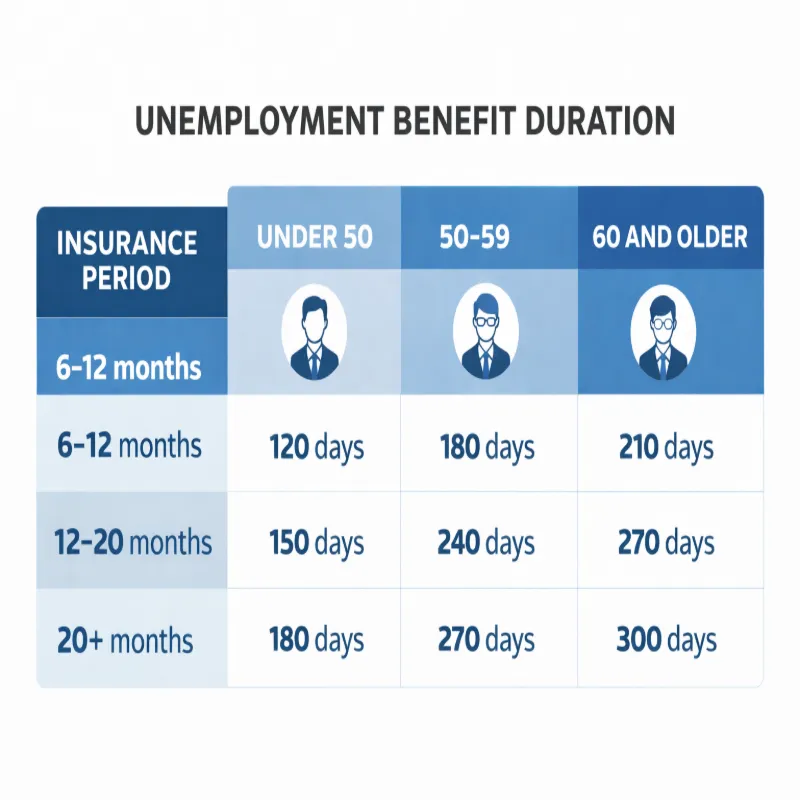 연령 및 가입기간에 따른 실업급여 지급 기간표