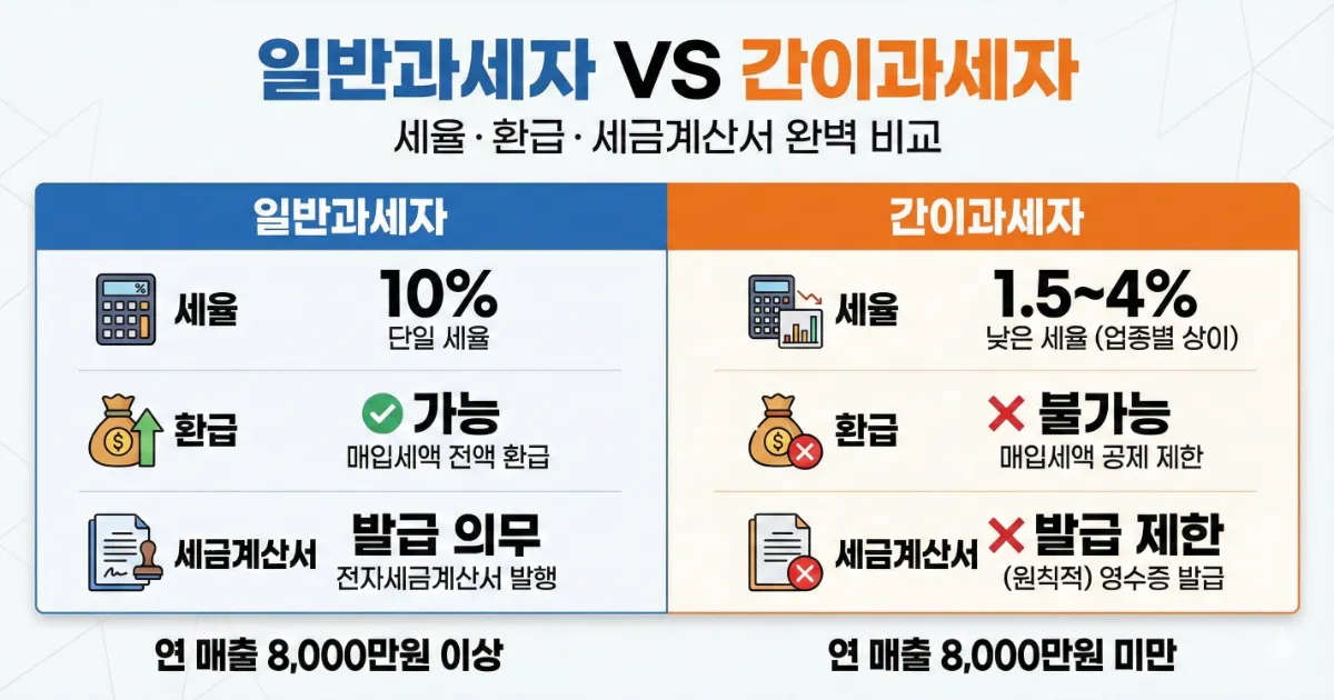 일반과세자 간이과세자 차이 비교표와 계산기 이미지