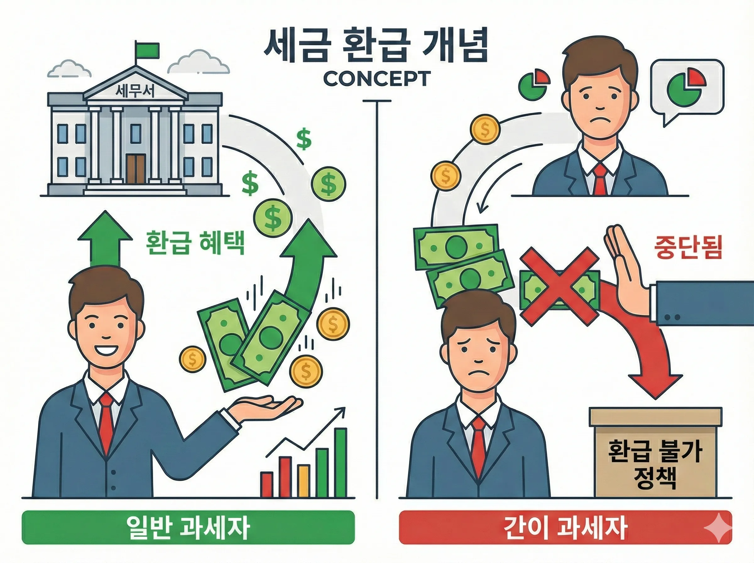 일반과세자 환급 가능 대 간이과세자 환급 불가 개념도