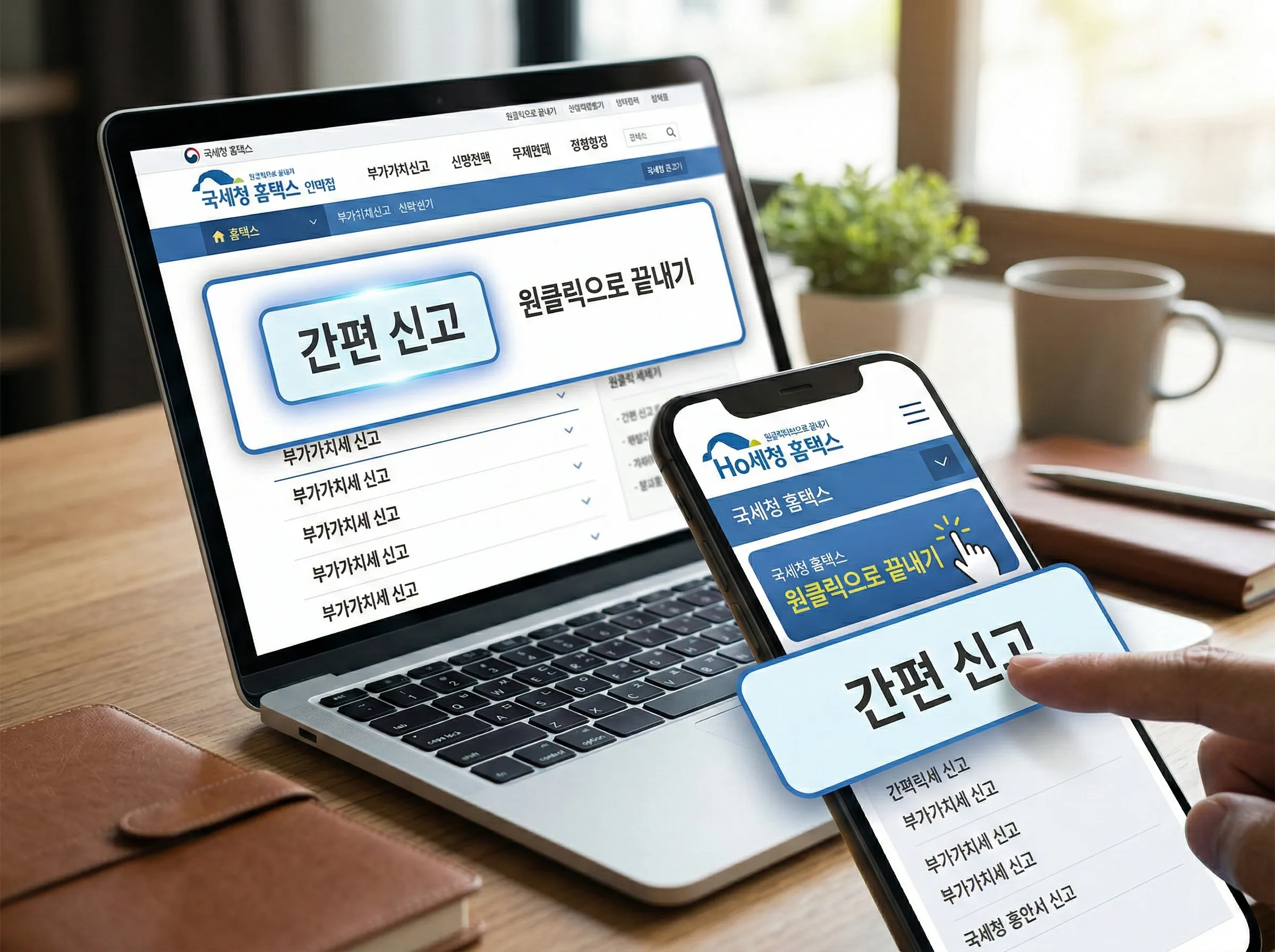 홈택스 및 손택스를 이용한 무실적 신고 절차 화면 예시