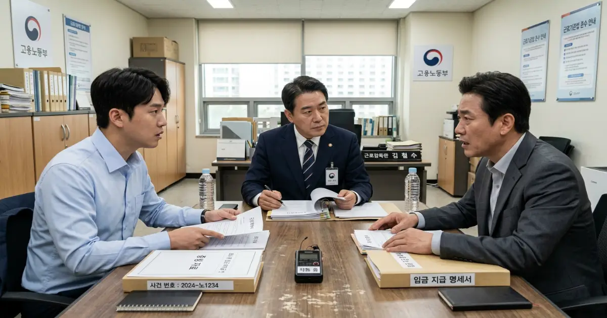 퇴사 후 월급 안 들어올 때 - 노동청 근로감독관 앞에서 사업주와 삼자대면 조사를 받는 모습