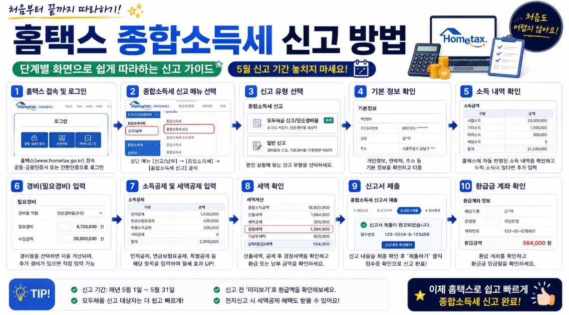 hometax-income-tax-step-guide 홈택스 종합소득세 신고 단계별 화면 가이드