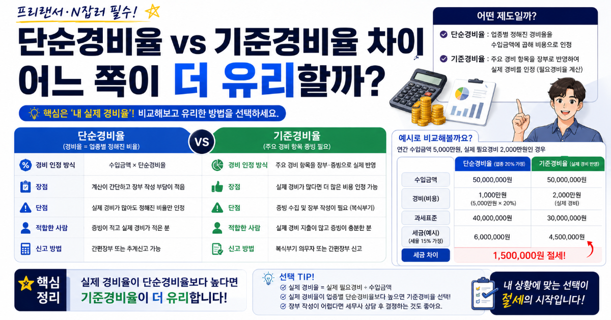 simple-vs-standard-expense-rate-guide 단순경비율 기준경비율 차이 비교 프리랜서 종합소득세