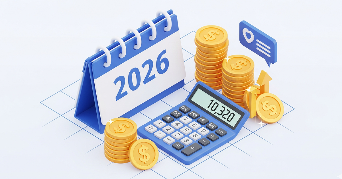 2026년 최저시급 10,320원 인상 달력과 계산기 일러스트