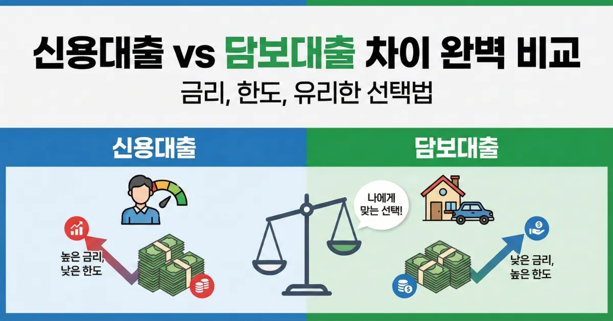신용대출 담보대출 차이 완벽 비교 및 금리 한도 선택 가이드 메인 배너
