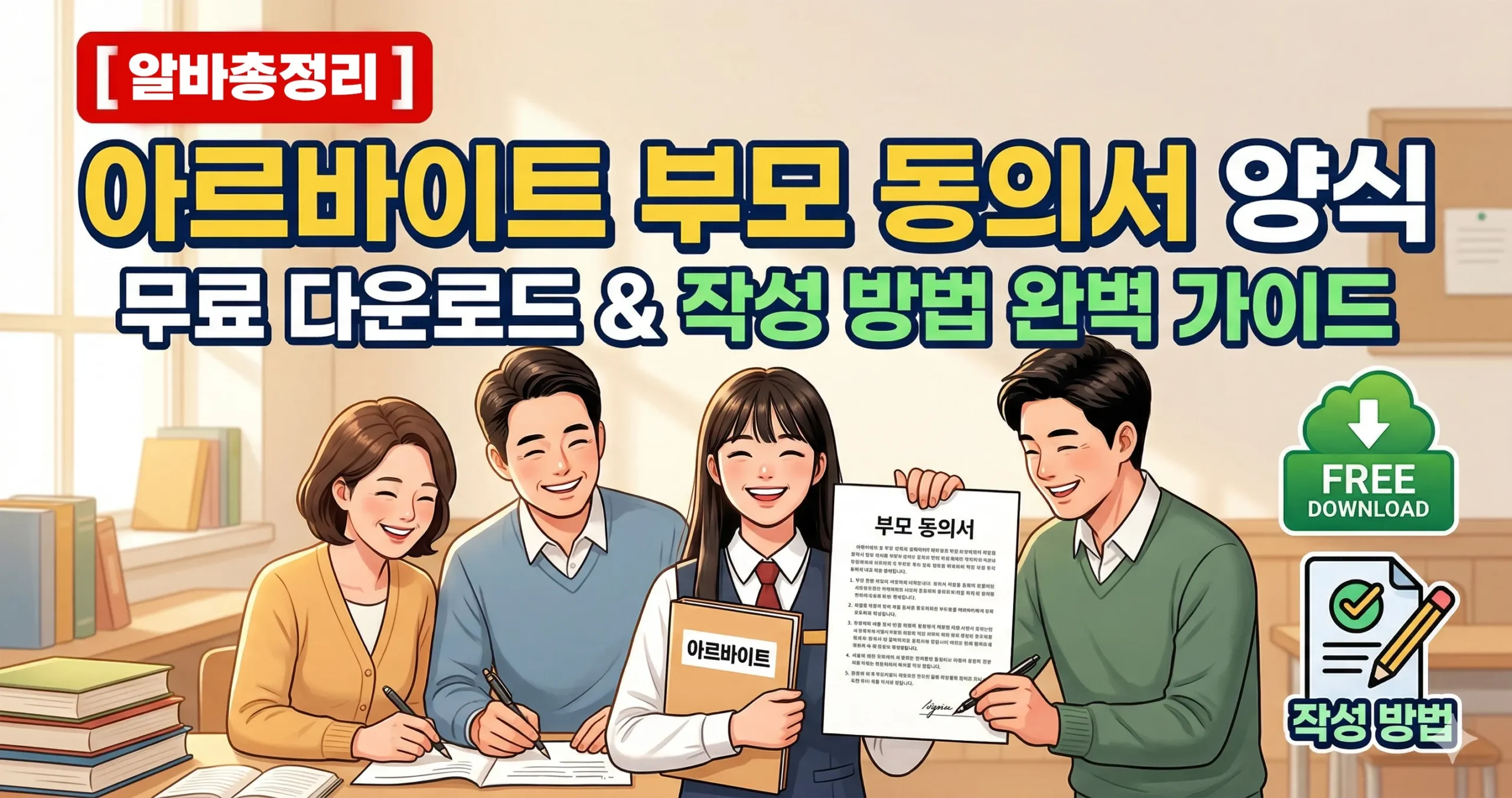 아르바이트부모동의서 작성 중인 모습