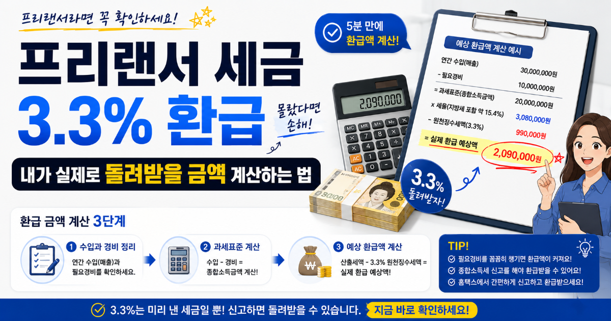 프리랜서 세금 3.3% 환급 계산 방법 홈택스 신고